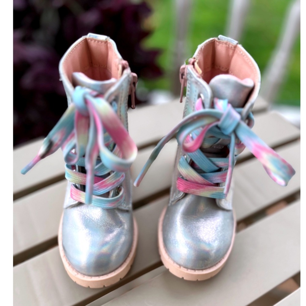 Jelly pop Girls Boots‎ Size 6M Toddler Iridescent Rainbow Lace Up Zipper Ankle